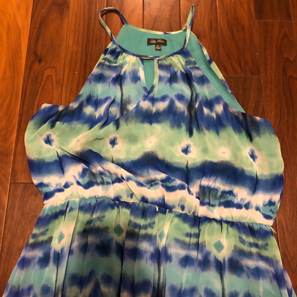 Green/blue tie dye maxi dress
